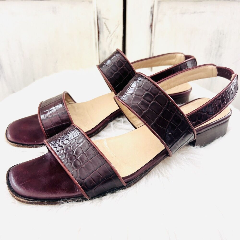 Sesto Meucci Burgundy Croc-Effect Leather Slingback Sandals